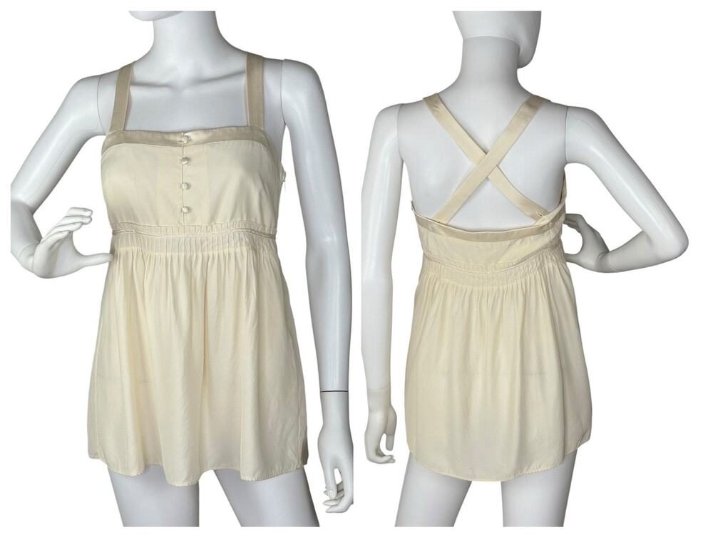 Vtg Y2K J.Crew Silk Babydoll Top Pleated Soft Romantic Fairy Grunge Ivory Size 4